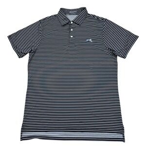 B Draddy Men's Sport Polo Black Striped Performance Polo Cedar Rapids CC Size M